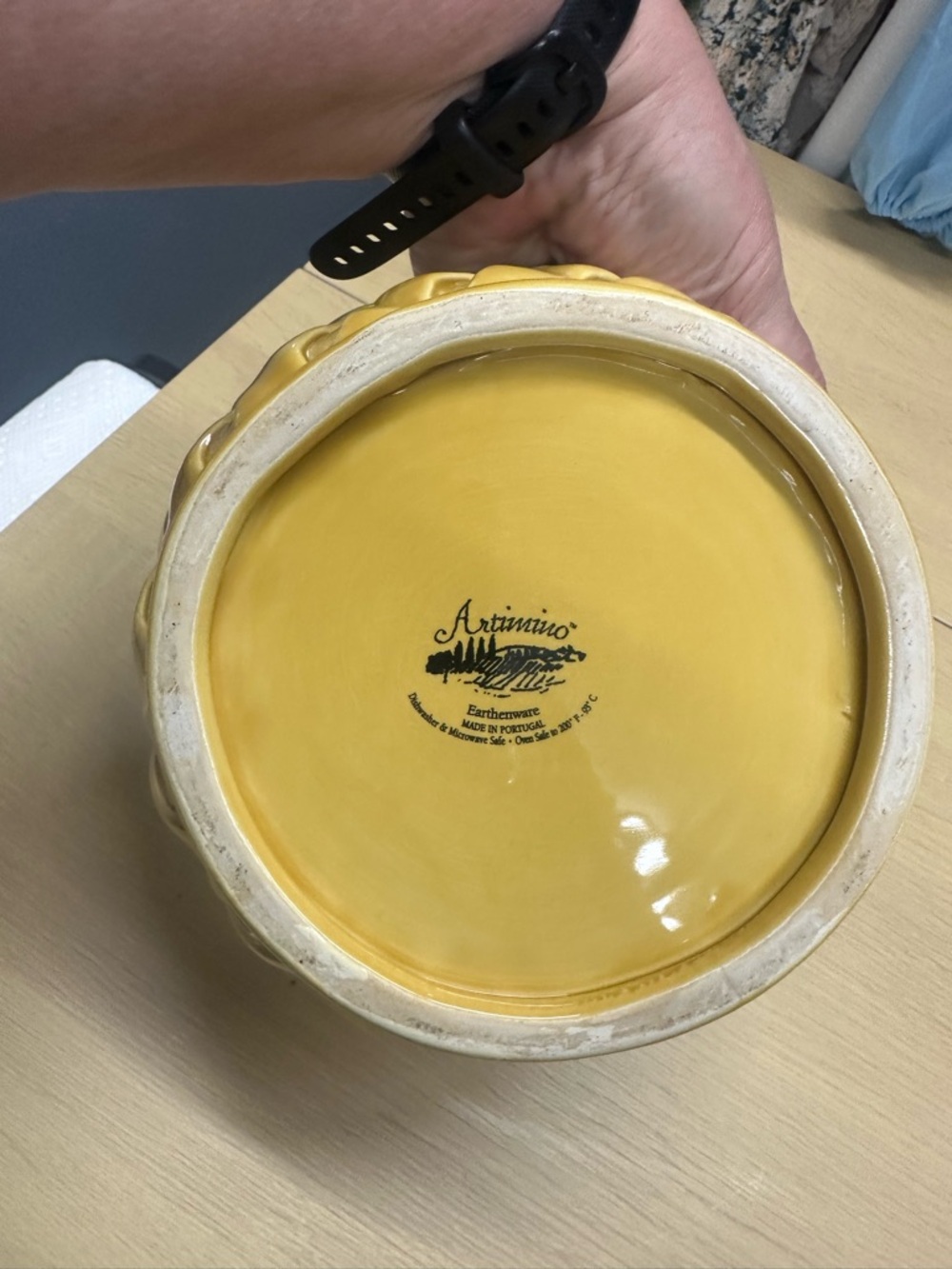 Artimono Earthware Yellow Ceramic Woven Basket EUC - Picture 4 of 4